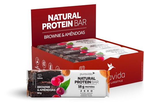 Natural Protein Bar Sabor Brownie & Amndoas (Cx c/ 12 Unidades de 60g) - Pura Vida