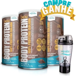 Compre 3unid Body Protein Sabor Cacau (600g) - Equaliv e Ganhe 1 Coqueteleira Mixer 450ml