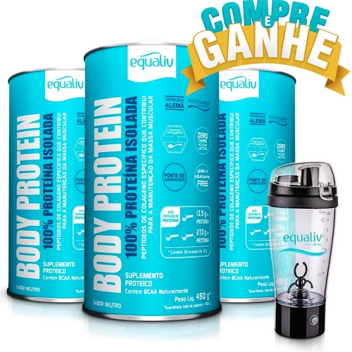 Compre 3unid Body Protein Sabor Neutro (450g) - Equaliv e Ganhe 1 Coqueteleira Mixer 450ml