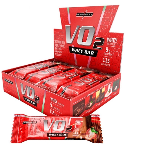 VO2 Whey Bar Sabor Morango (Caixa c/ 12 unidades de 30g) - Integralmedica