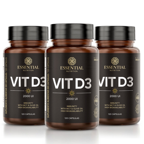 Kit 3unid Vit D3 2000 UI (120 caps) - Essential Nutrition