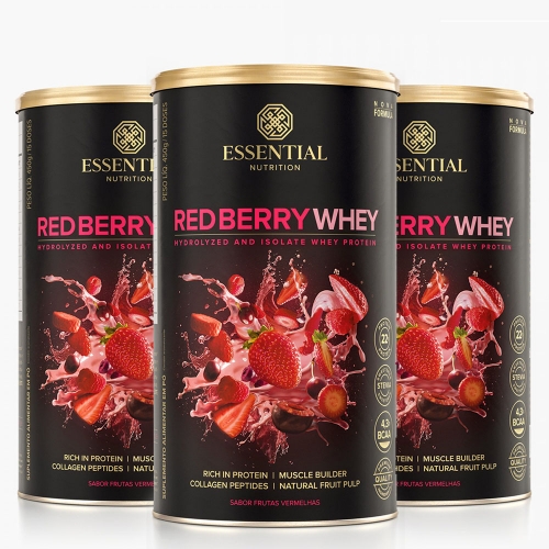 Kit 3unid Red Berry Whey Sabor Frutas Vermelhas (450g) - Essential