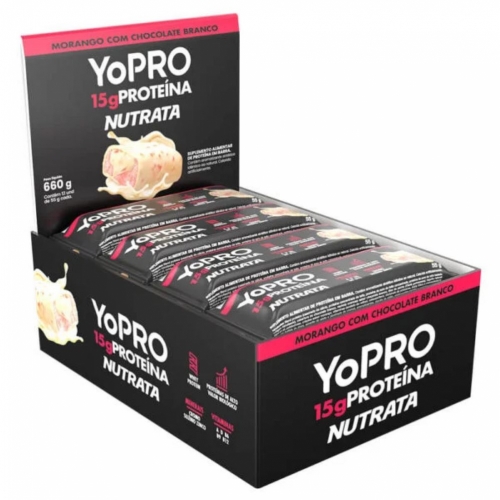 Yopro Sabor Morango com Chocolate Branco (12unid de 55g) - Nutrata