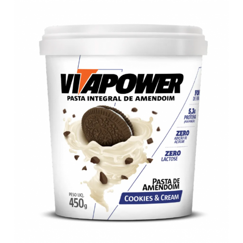 Pasta de Amendoim Integral Cookies & Cream (450g) - Vitapower